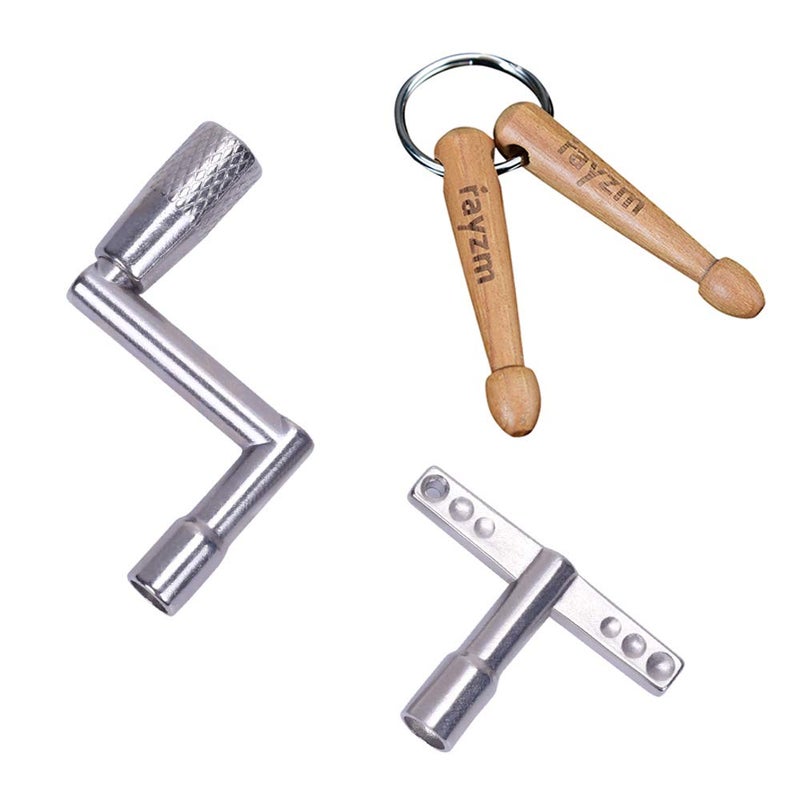 Rayzm Standard Drum Key, Continuous Motion Speed Key and Drumstick Keychain, Novelty Gift for Drummers (Pack of 3) - Image 1